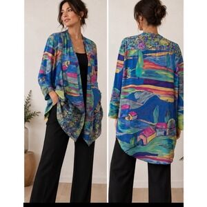Vtg Laura Kieffer Susan Burrowes Open Front Cardigan Topper Sz 12 Abstract Art